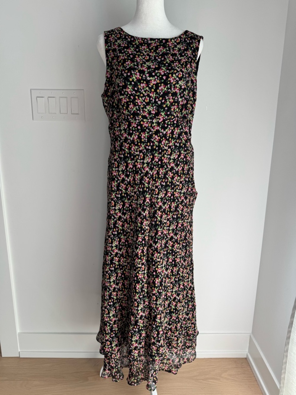 Vintage 90s Talbots Silk Dress Womens 14 Sleeveless Black Confetti Dots Lined